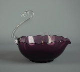 Vintage Amethyst & Clear Figural 5” H Swan Nut/Candy Dish