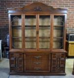 Beautiful Traditional Lighted China Hutch Cabinet (Two Pieces)