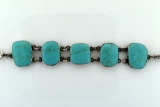 Turquoise and Sterling Silver Link Bracelet, 7” or 7.5” Adjustable