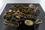 Lot of Vtg. Mens Jewelry: Cufflinks, Tie Pins & Clips, Key Fobs, Pins by Swank, Anson, Barlow Etc.