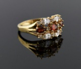 Cocktail Ring with Amber Stones, 14K HGE (Electroplate), Size 7.5