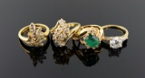 Lot of Four 14K HGE (Electroplate) Rings with Non-Precious Stones, Sizes 7.25-7.5