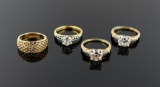 Lot of Four 14K HGE (Electroplate)/Avon Rings with Non-Precious Stones, Sizes 6.5-7.25