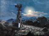 Mapsita Love Davis (Louisiana, XX C.) Water Windmill Landscape, Oil on Canvas, Signed
