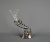 19th C. Meriden Britannia Co. Silver Plate & Etched Crystal Figural Vase, Ca. 1886-1887