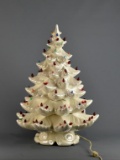 Vintage 22” H Lighted Iridescent White Ceramic Christmas Tree Music Box