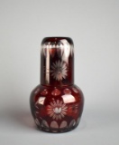 Vintage Mid Century Bohemian Ruby Cut Crystal Tumble Up Bedside Decanter Set