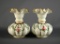 Pair of Vintage Charleton Hand Painted & Gilded Fenton Milk Glass Melon Vases