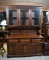 Vintage Dark Stained Knotty Knotty Pine Buffet with China Hutch, Drop Pulls