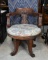 Antique Carved Oak Swivel Hall Chair, Tapestry Upholstered Seat, Brass Nailhead Trim