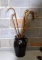 Old 3 Gallon Albany Slip Glazed Churn with Wooden Cane Collection