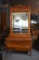 Antique Turn of 20th C. Carved Oak Dresser with Tall Mirror, Caster Feet