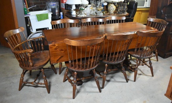 Set of 8 Vintage Nichols & Stone Hardwood Windsor Chairs, Plymwood Pine Stain Finish