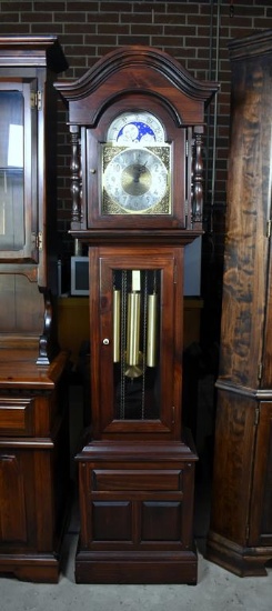 Vintage Ethan Allen Westminster Chime Grandfather Clock, Knotty Pine Cabinet, West German Movement