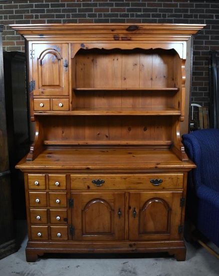 Vintage Knotty Pine Buffet with China Hutch