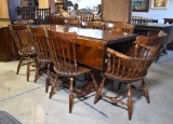 Vintage Dark Stained Knotty Pine Drop Leaf Trestle Dining Table