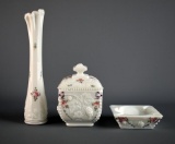 Set of Three Vintage Charleton Hand Painted Grapevine Milk Glass: Bud Vase, Candy Dish, Ashtray
