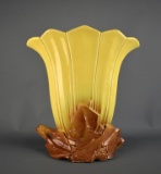Vintage King Size 14.5” McCoy Yellow-Brown Fan Vase