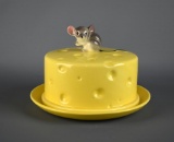 Vintage Lefton Whimsical Mouse Finial Ceramic Cheese Dish