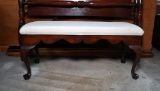 Vintage Queen Anne Mahogany Bench with Ivory Upholstered Seat