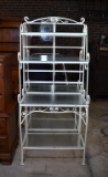 Vintage Ivy Leaf Pattern Wrought Metal Baker's Rack, Off White Color