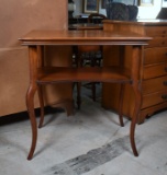 Vintage Cherry Side Table with Ornamental Metal Ribs on Legs