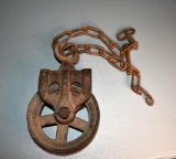 Antique Iron 6” Pulley Wheel with Chain