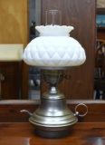 Vintage Farmhouse Fenton Quilted Milk Glass Electric Table Lamp