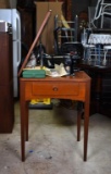 Antique Singer Model 16 Sewing Machine in Mahogany Cabinet with Many Accessories