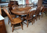 Vintage Oak Trestle Dining Table with Four Leaves by Richardson Bros. Co.