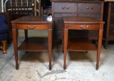 Pair of Vintage Mahogany Leather Topped End Tables