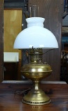 Vintage Brass and Milk Glass Farmhouse Style Electric Table Lamp