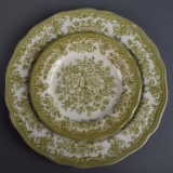 J & G Meakin 79 Pieces of Avondale Green Ironstone, Scrolls & Floral Center Scalloped, England