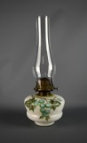 Vintage Hand Painted Milk Glass Banner Oil Lamp