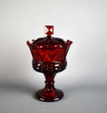 Vintage Ruby Glass Crown Lidded Candy Dish