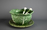Portugal Ceramic Salad Bowl, Undertray and Serving Implements