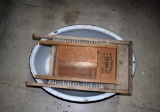 Two Old Washboards and an Enamel Wash Tub