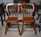 Charming Pair of Diminutive Cherry Windsor Chairs with Stenciled Decorations