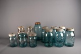 Lot of 12 Old Ball Blue and Clear Canning Jars with Lids