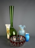 Lot of Vintage Glass Vases & Ruby Flashed Bowl