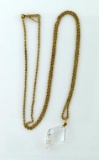 14K Gold 24” Necklace with 1” Faceted Crystal Drop Pendant