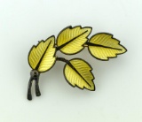 Vintage Mid-Century Jemax (Denmark) Guilloche Enameled Sterling Silver Leaf Brooch Pin, 1.75”