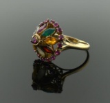 Vintage Thai 18K Gold Princess Navaratana Gemstone Ring, Size 8.25