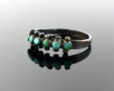 Native American Zuni Turquoise and Pawn Silver Ring, Size 9