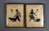 Pair of Mid Century Reverse Silhouettes, Dog Walkers