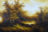 Irene Cafieri (20th C.) Gold Toned Landscape, Oil on Canvas, Signed Lower Right