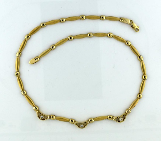 Estate 14K Yellow Gold & Diamond Link Necklace, 17” L