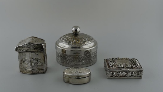 Lot of Four Silver Pill or Trinket Boxes