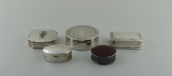 Lot of Five Sterling Silver Pill Boxes