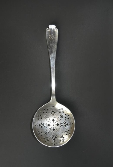 Tiffany & Co. Sterling Silver “Flemish” Pattern Pierced Berry/Casserole Spoon with Script Monogram